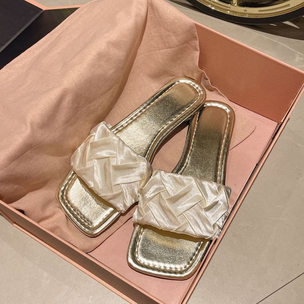Cross Shaped Satin Flat Slippers Casual Breathable Comfortable Wear Resistant Fashion Slippers_vogvips.com