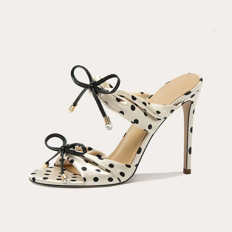 Women Dot Heels Summer Love Beach French Bow Wave Play High Heel Sandals Vacation Style Stunning Open Toe_vogvips.com