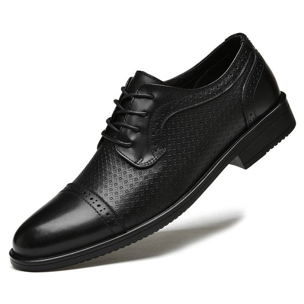 Euro Step Busins Casual Leather For Men, Black Formal British Style Wedding Groom Pointed Lace-up Brogue Carved Derby Single_vogvips.com