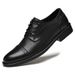 Euro Step Busins Casual Leather For Men, Black Formal British Style Wedding Groom Pointed Lace-up Brogue Carved Derby Single_vogvips.com
