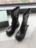 2025 Autumn And Winter New Thick Heel High Top Long Boots For Women, Second Layer Cowhide, Medium Heel, Belt Buckle, Motorbike Boots_vogvips.com