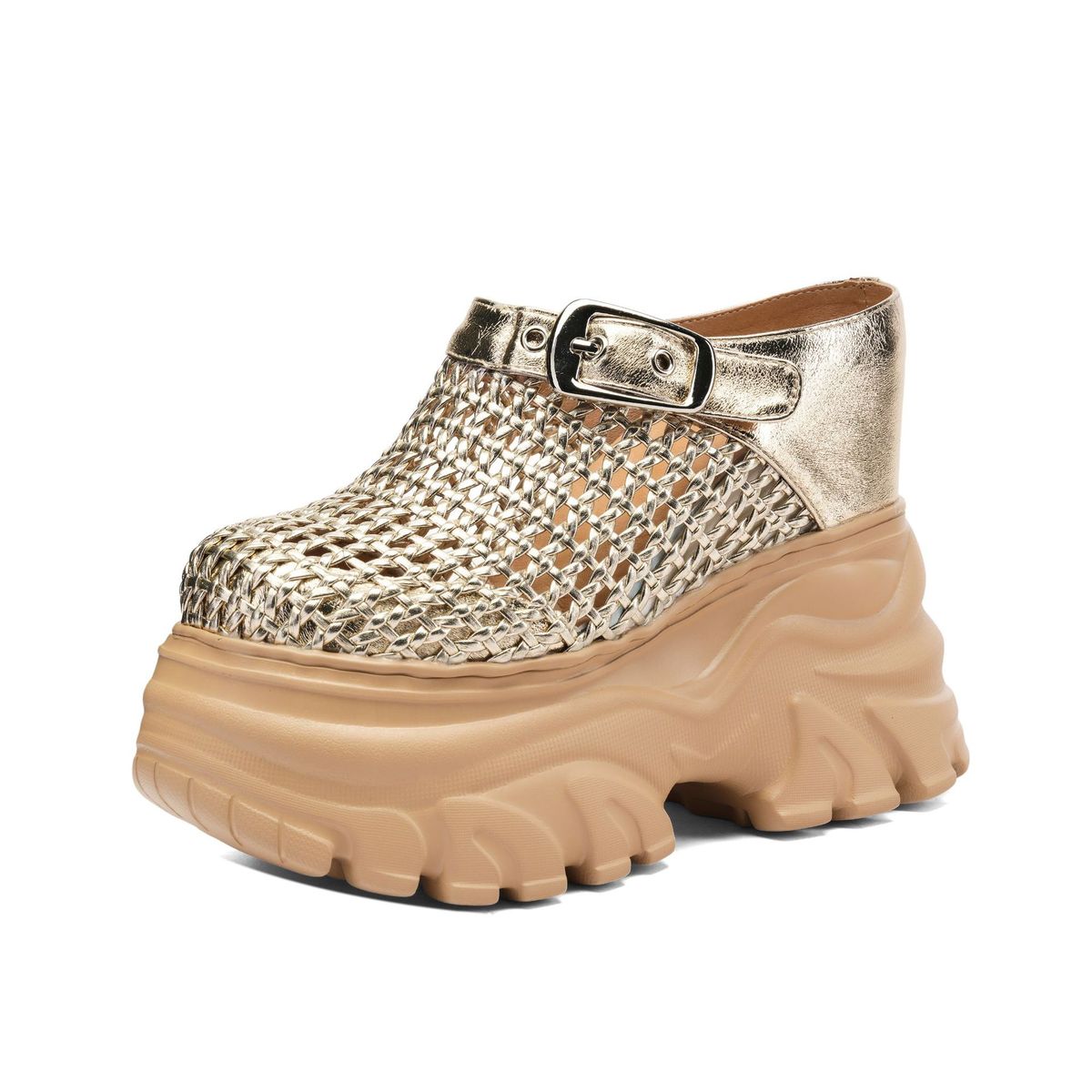 14cm Height Increasing Closed-Toe Half For Women, Summer Outdoor Wear 2025 New Style, Petite Thick-Soled Hollow_vogvips.com