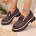 Women's Slip-On Casual Shoes - Thick Sole Comfortable Loafers For Plus Size, Round Toe Breathable Canvas Sneakers (Black/Dark Brown)_vogvips.com