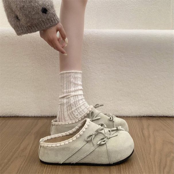 French-style Sweet Bow-tie Closed-toe Slippers For Women, 2026 Spring-summer New Thick-soled Slip-on Shoes_vogvips.com