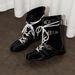 Women Boxing Boots Cowhide Version~7Cm Hidden Heel Genuine Leather Boxing For Women, Niche Belt Buckle Short With Back Zipper Martin Boots_vogvips.com