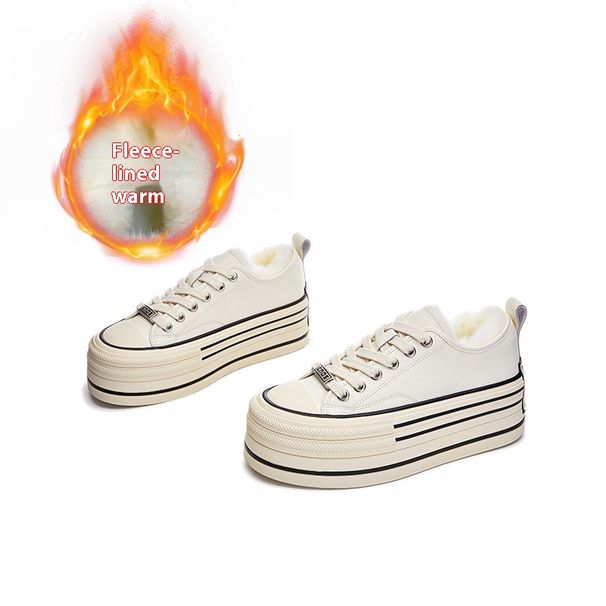 Rabbit furry leather with plush warm board 2025 winter edition round head height increasing slimming soft sole casual_vogvips.com