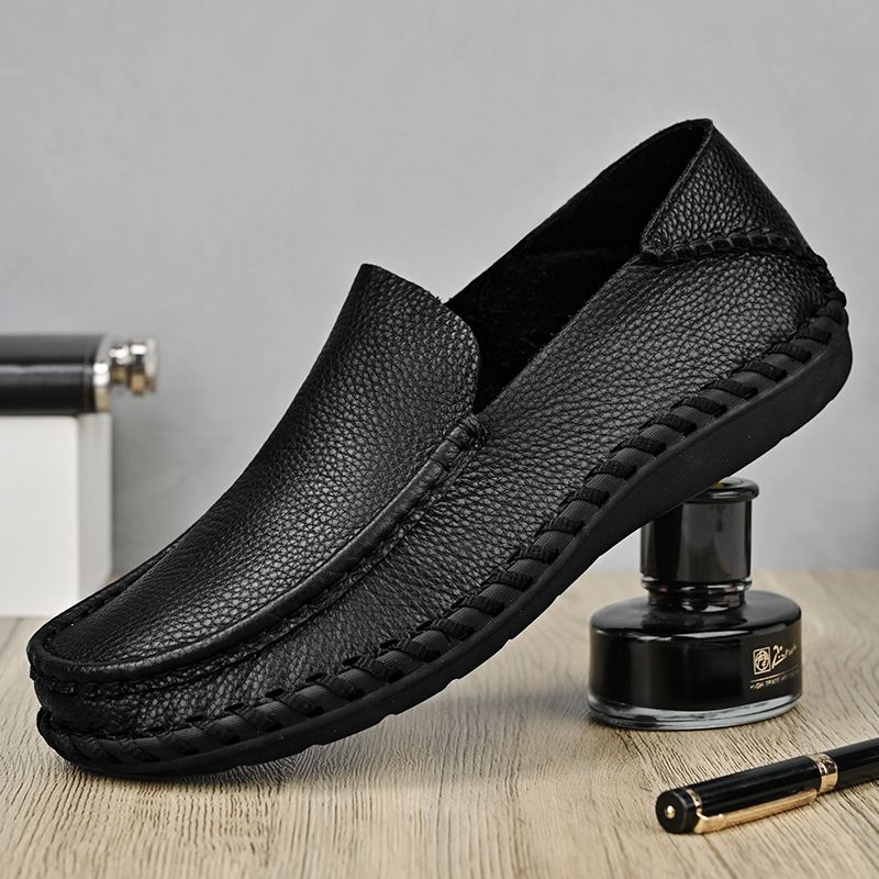 Men's Summer Shoes, Genuine Casual Breathable Slip-On Leather Soft Sole Driving Shoes_vogvips.com