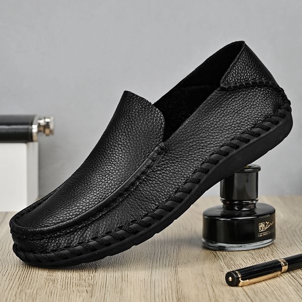 Men's Summer Shoes, Genuine Casual Breathable Slip-On Leather Soft Sole Driving Shoes_vogvips.com