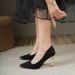 High heels women new spring and autumn suede temperament pointed thin heel shoes black_vogvips.com