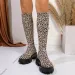 Comemore Chunky Heel Leopard Print Knee High Boots Women Spring Autumn Thick Bottom Long Knitted Sock Bota Feminina_vogvips.com