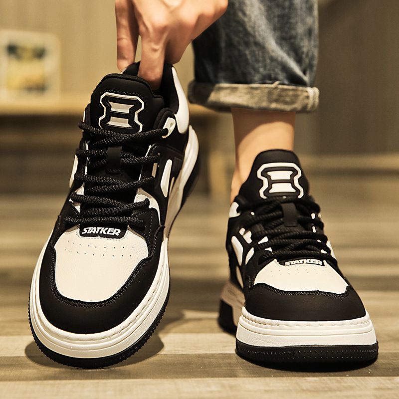 Men's Casual Sneakers - Fashionable Low-Top Breathable Skate Shoes With Thick Sole For Daily Wear (Black/Brown)_vogvips.com