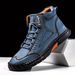 Large Size Men's PU Leather Boots, Men's Fashion Hand-stitched Ankle Boots Flat-bottomed Lace-up Casual Shoes_vogvips.com