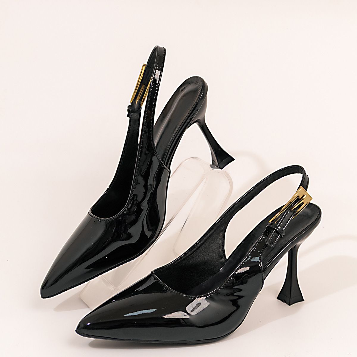 Women's Shoes Pure Color Pointed Toe Sandals PU Bright Bread Head Versatile Rubber Fashion High Heels With Square Buckle_vogvips.com
