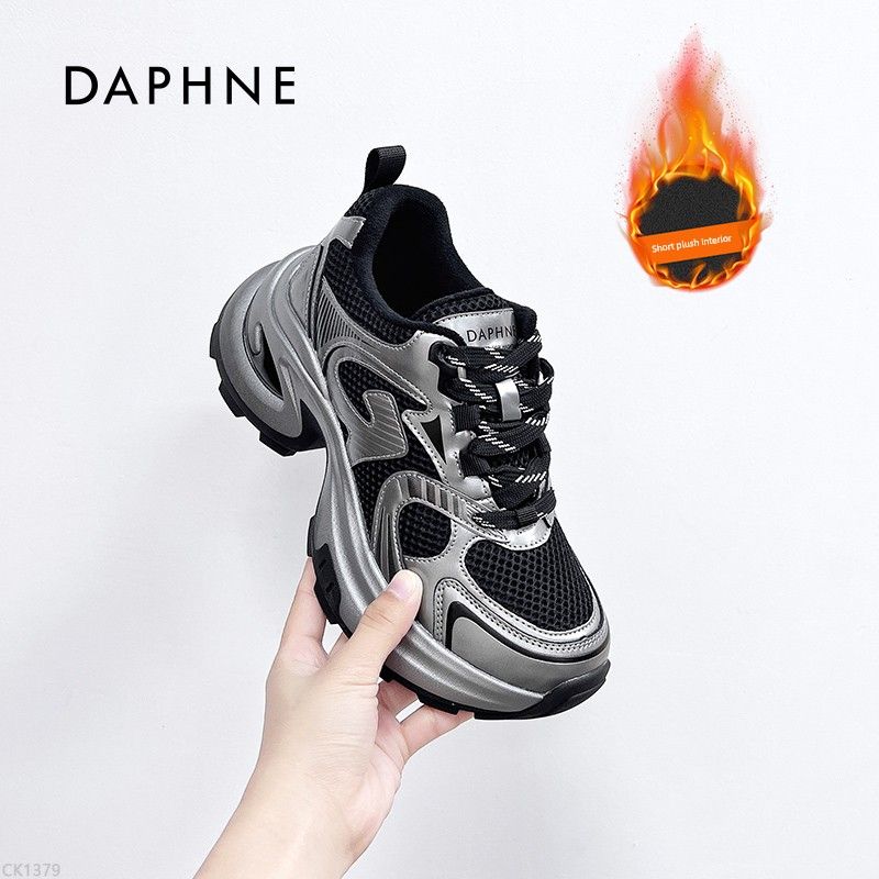 Daphne Dad Women's 2025 Spring New Arrival Thick Sole Heightened Sneakers Plaid Crystal Veet Fashion Casual Shoes_vogvips.com