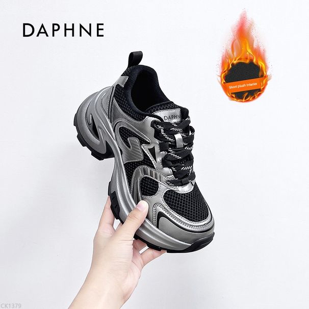 Daphne Dad Women's 2025 Spring New Arrival Thick Sole Heightened Sneakers Plaid Crystal Veet Fashion Casual Shoes_vogvips.com