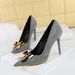 9511-K68 European And American Style Party Heels Stiletto Shallow Pointed Suede Bow Metal Buckle High Heel Pumps_vogvips.com