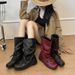 Western Style Women's 2025 New Autumn Versatile Pleated Long Lace-up Square Toe Riding Boots_vogvips.com