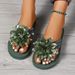 2026 New Women's Solid Color Flower Decorated Flat Slippers Summer Outdoor Leisure Soft Soled Comfortable Beach Flip Flops_vogvips.com