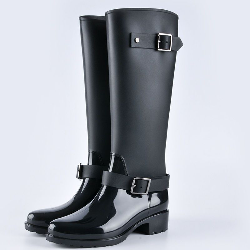 Women's Stylish Long Rain With Non-slip Thick Soles, High-end Korean-style Zippered Rubber Shoes For Outdoor Wear,_vogvips.com