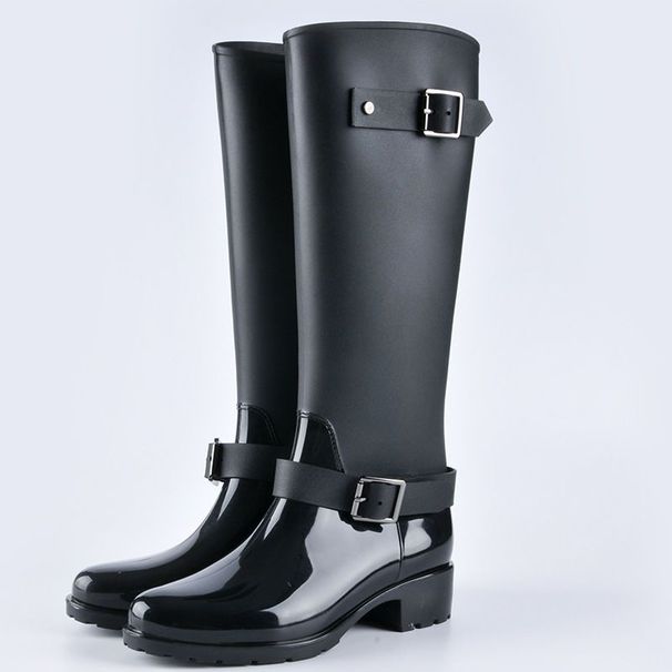 Women's Stylish Long Rain With Non-slip Thick Soles, High-end Korean-style Zippered Rubber Shoes For Outdoor Wear,_vogvips.com