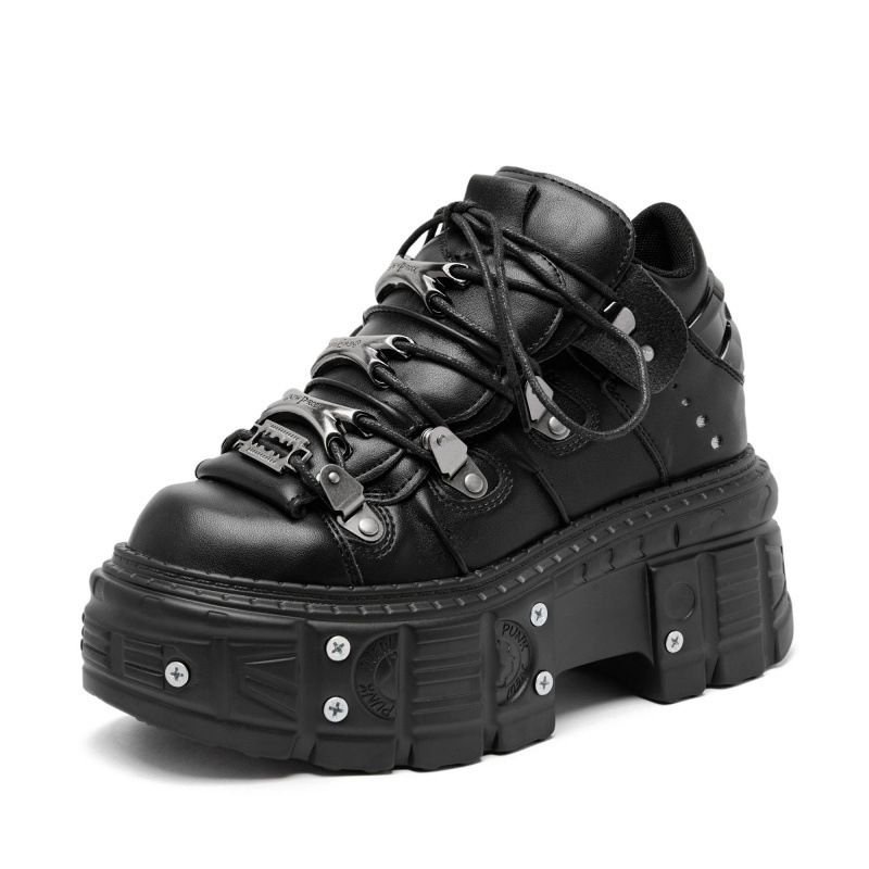 Punk Style Black Rock Metal Decor Lace-up Heel Height Platform Shoes Gothic Man Sneakers Women Ankle Boots 2025 New_vogvips.com