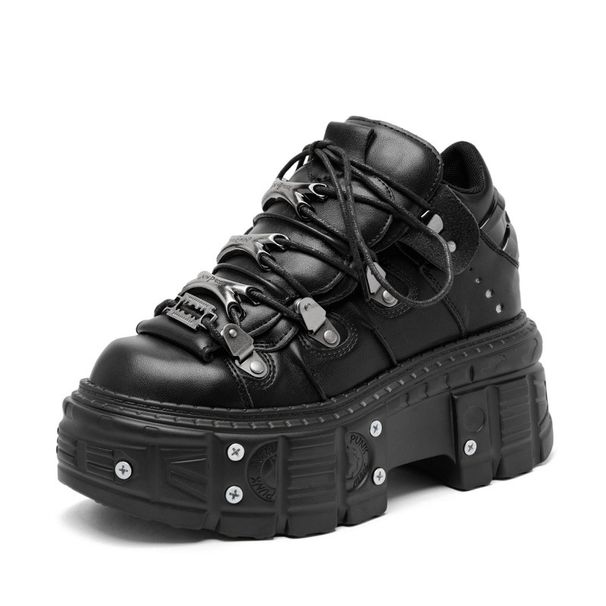 Punk Style Black Rock Metal Decor Lace-up Heel Height Platform Shoes Gothic Man Sneakers Women Ankle Boots 2025 New_vogvips.com