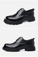 Men's Burnished Leather Lace Up Derby Shoes Chunky Platform Sole Low Heel Formal Wedding Business Office Smart Casual Dress Shoes_vogvips.com