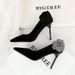 3739-H59L European American Style Slimming High-heeled Shoes Rhinestones Side Flowers, Made Of Velvet, With A Thin And_vogvips.com