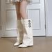 Women's Shoes White Pointed Toe Wedge Boots With Hidden Heels, Autumn/Winter New Retro Leather Buckle Tall Boots, Riding Boots_vogvips.com