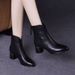 ShoeVault Soft Short Women, Chunky Pointed Toe, Elegant Mom Shoes, Mid Heel, Comfortable For Autumn And Winter, Fleece Lined_vogvips.com