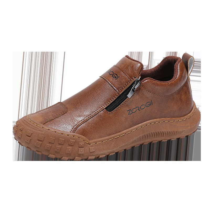 New Men's Safety Lazy Zipper Slip-On Kitchen Waterproof Non-Slip Work Casual Leather Shoes_vogvips.com