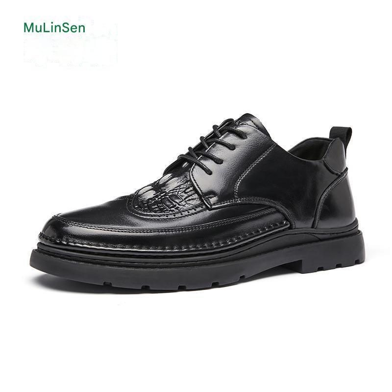 Euro Step Mulinsen Spring And Autumn Casual Business Formal Derby Brogue Leather Men's Groom Shoes_vogvips.com