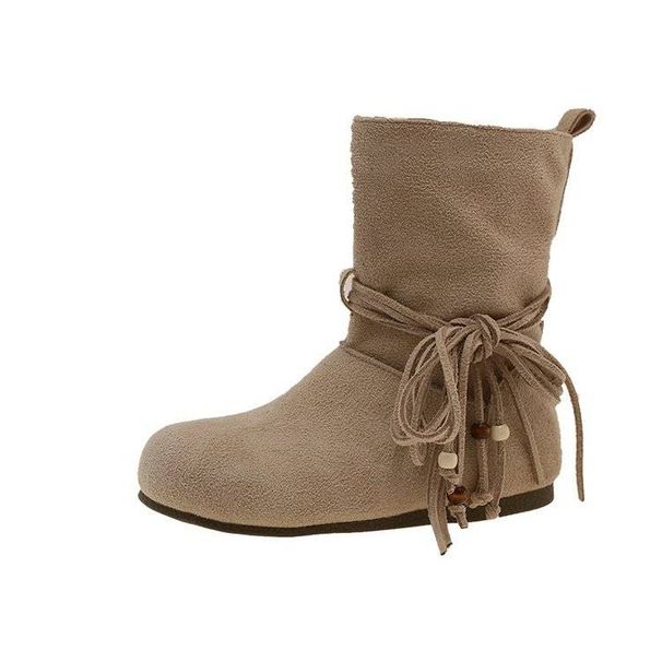2025 Autumn And Winter Vintage Wasteland Style Fringed Thick-heeled Knee-high Boots, Slim-fitting, Piled Mid-calf Boots For Women_vogvips.com
