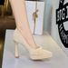 French High Heels For Women, Pointed And Pleated Bow, Waterproof Platform, Thick Heel, Banquet Style, Super High Heels, Single Shoes_vogvips.com