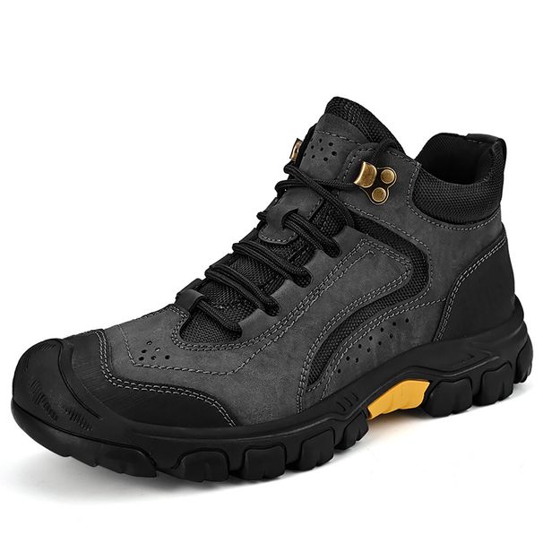 Shrimp Skin Work Shoes For Men, Mid-Top Fleece-Lined Outdoor Hiking Shoes, Men's Anti-Slip Large Size Sports Shoes_vogvips.com