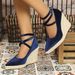 Women's Chunky Heel Platform Sandals With Cross Strap Buckle Closure - Cork Sole Espadrille Shoes Vacation Vacation Style Straw Rope Bottom_vogvips.com