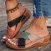 Women's Wide Width Wedge Sandals - Color Block Cross Strap Comfortable Slides_vogvips.com