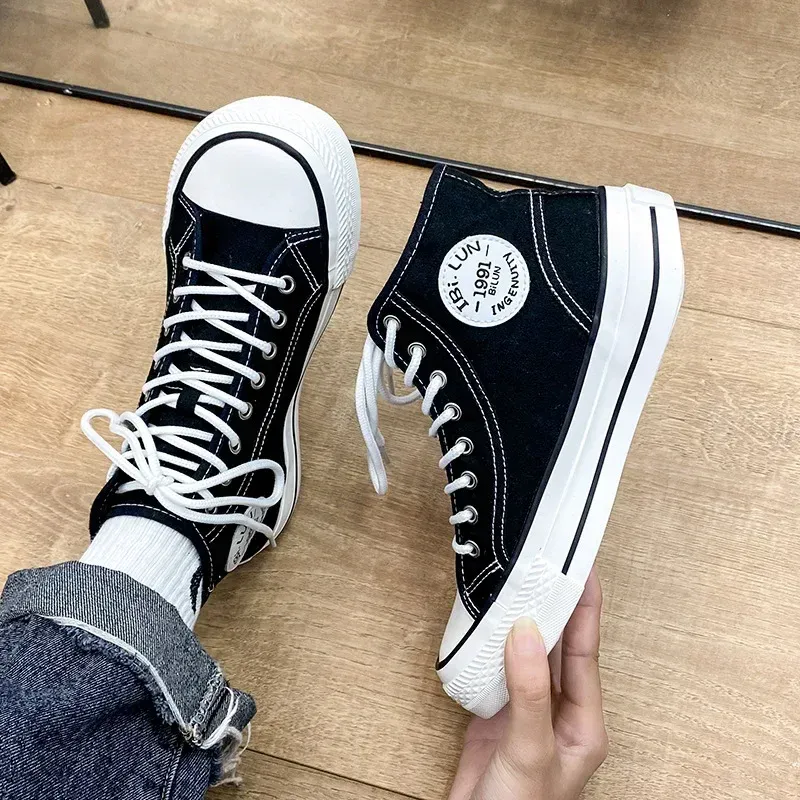 Women S New Retro Low Sneakers For Canvas Round Toe Crossed Causal Flats High Top Shoes_vogvips.com