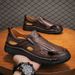 Fashion Men's Retro Casual Leather Vintage Sandals Comfortable Outdoor Walking Shoes Beach Flats Hollow Out Man Sneakers_vogvips.com