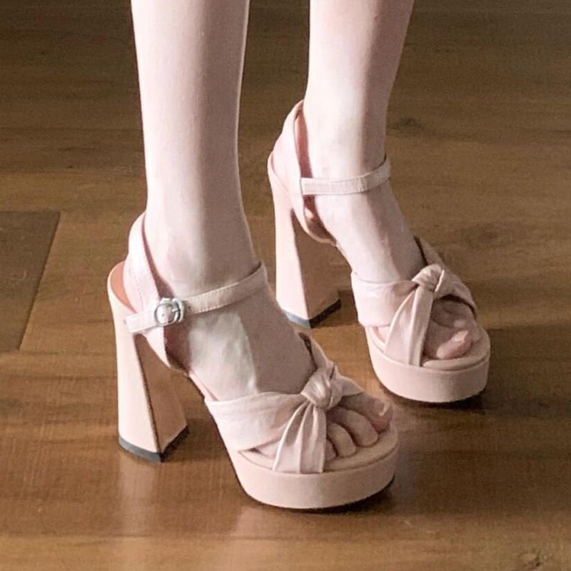 Women's Summer High-heeled Sandals Single Strap Chunky Heel, Perfect For Pairing Skirts, Comfortable Non-tiring, With A_vogvips.com