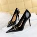Elegant Pointed Toe High Heels For Women - Shiny Patent Leather Stiletto Pumps With Metallic Buckle, Perfect For Office & Evening Parties_vogvips.com
