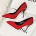 Women's Pointed Single Wedding Shoes Red Bridal Stilettos Metal Hollow-Out Suede Dress Footwear_vogvips.com
