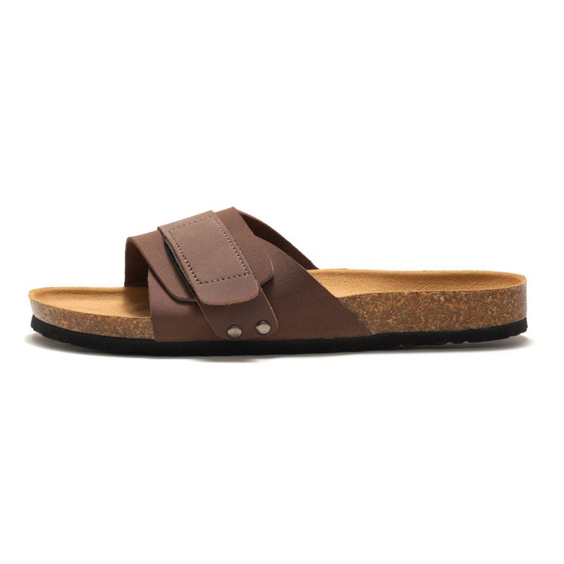 RUIZUSTOCK Spring And Summer New Cork Sole Slide Sandals Korean Style Men's Beach Shoes Matte Student_vogvips.com