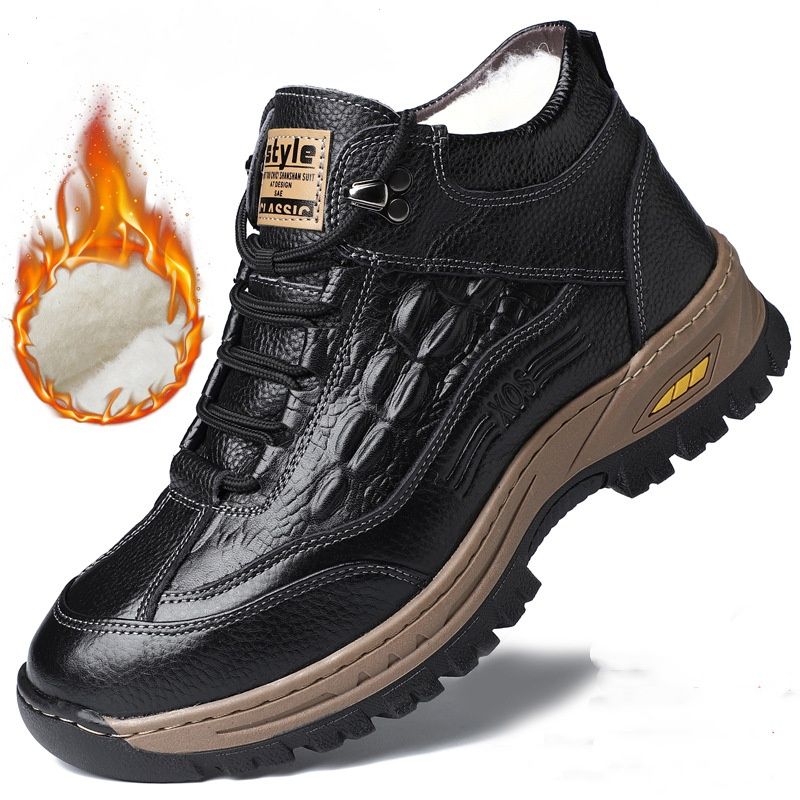 Wool Snow Cotton Shoes, Thickened Winter Shoes, Men's Shoes, Leather Shoes, New Winter Style_vogvips.com