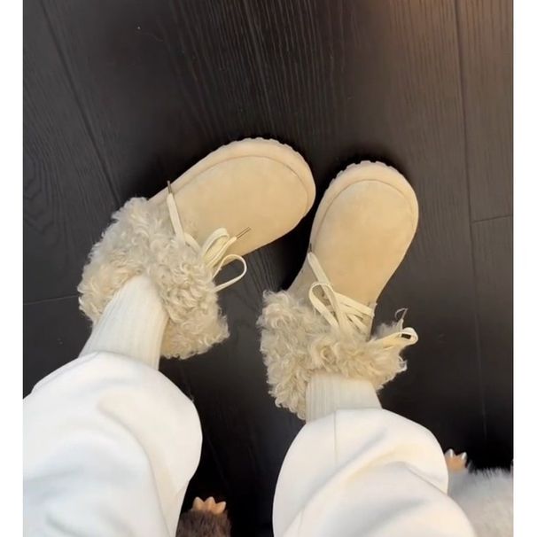 Petite Furry Lace-up Short Niche Design Thick-soled Fashionable Fleece-lined Snow Boots For Women Winter Warm Non-slip_vogvips.com