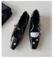 Sheepskin Version Square Toe Heightened Silver Mary Jane Shoes For Women Rhinestone Flower One Strap Shallow Mouth Shoes_vogvips.com