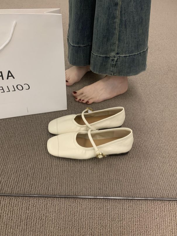 XINZHOU Vintage Square-Toe Mary Jane Shoes With Single Strap, Versatile For Commuting, Soft Leather Granny Shoes, Flat_vogvips.com