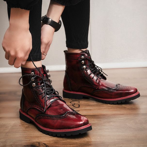 Euro Step Autumn High-top For Korean Style Mid-top Chinese Martin Boots British Brogue Carved Leather Shoes Men_vogvips.com