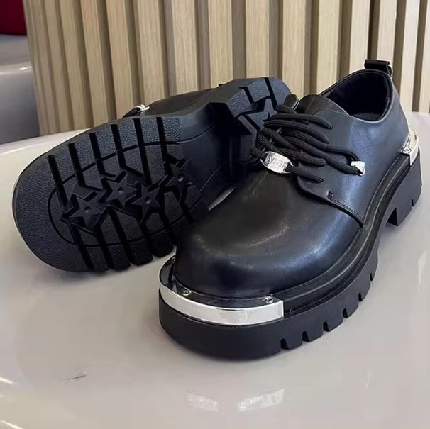 Men's Casual Leather Derby Shoes With Round Toe, Thick Sole & Cushioning For Comfortable Daily Wear Casual Round Toe Platform Derby Shoes_vogvips.com