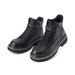 VICKI BROWN Men's Black Leather Ankle Combat Boots, Soft Fabric Lining Comfort Padded Insole, Non-Slip Block Rubber Sole Casual Work Outdoor Boot_vogvips.com